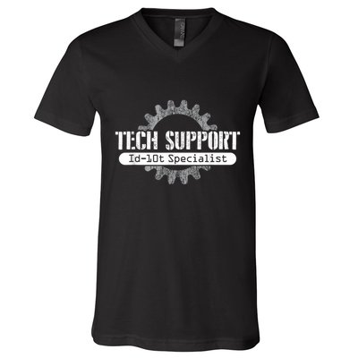 Funny Tech Support Id10t Computer Idiot Joke V-Neck T-Shirt