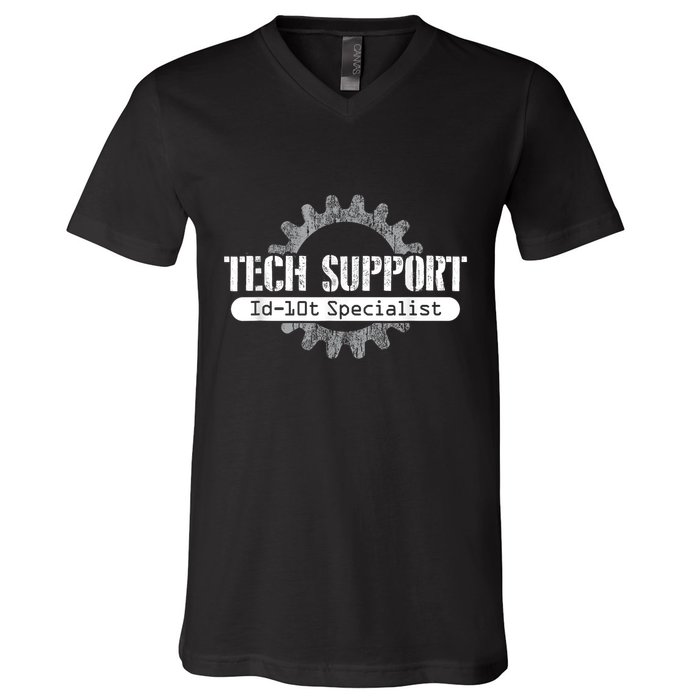 Funny Tech Support Id10t Computer Idiot Joke V-Neck T-Shirt