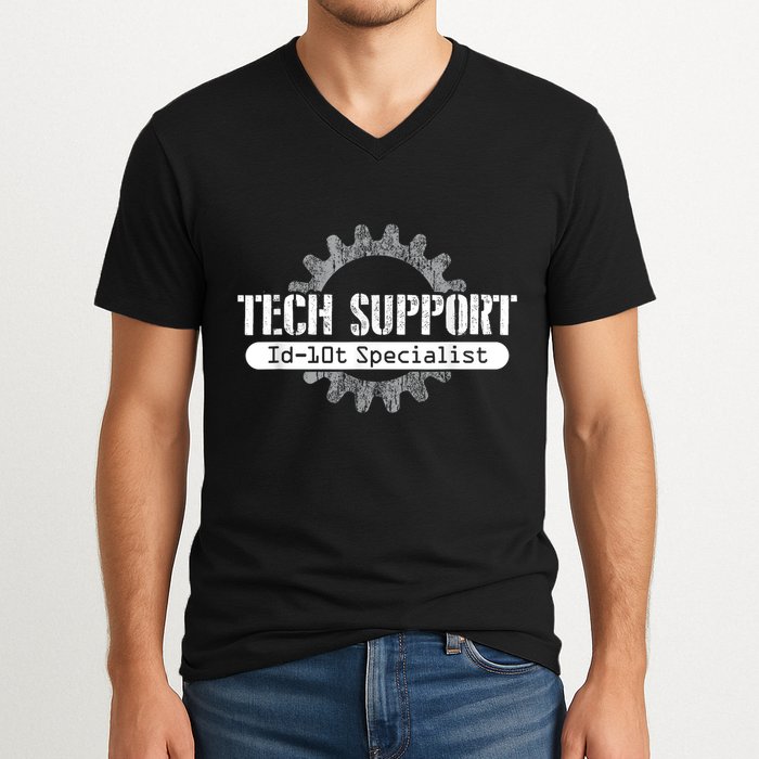 Funny Tech Support Id10t Computer Idiot Joke V-Neck T-Shirt