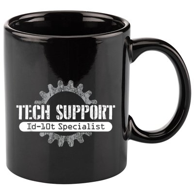 Funny Tech Support Id10t Computer Idiot Joke 11oz C Handle Ceramic Mug