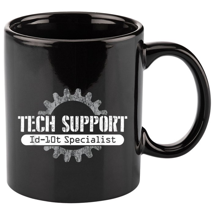 Funny Tech Support Id10t Computer Idiot Joke 11oz C Handle Ceramic Mug
