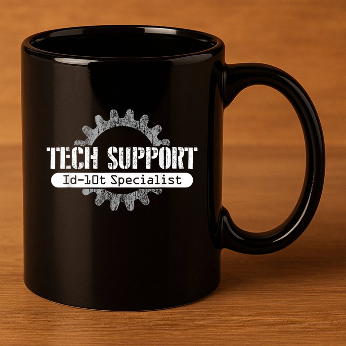 Funny Tech Support Id10t Computer Idiot Joke 11oz C Handle Ceramic Mug