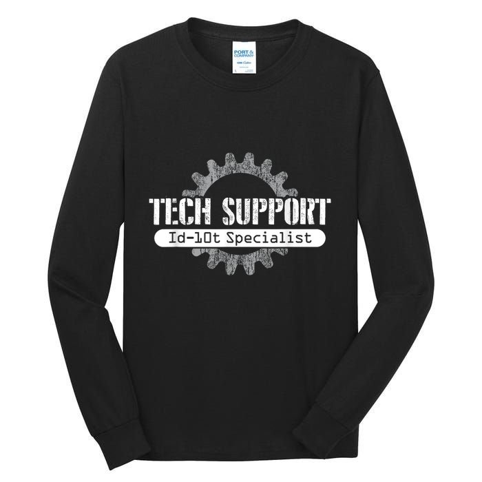 Funny Tech Support Id10t Computer Idiot Joke Tall Long Sleeve T-Shirt