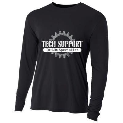 Funny Tech Support Id10t Computer Idiot Joke Cooling Performance Long Sleeve Crew
