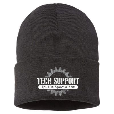 Funny Tech Support Id10t Computer Idiot Joke Sustainable Knit Beanie
