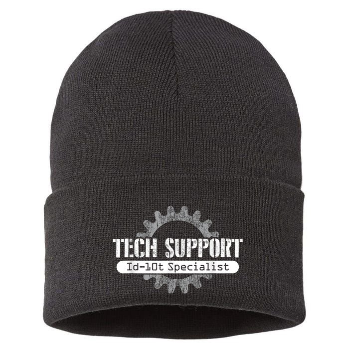 Funny Tech Support Id10t Computer Idiot Joke Sustainable Knit Beanie