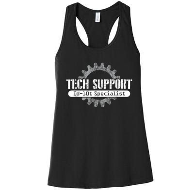 Funny Tech Support Id10t Computer Idiot Joke Women's Racerback Tank