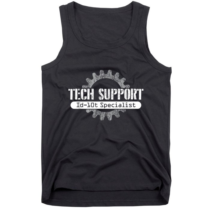 Funny Tech Support Id10t Computer Idiot Joke Tank Top