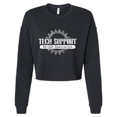 Funny Tech Support Id10t Computer Idiot Joke Cropped Pullover Crew