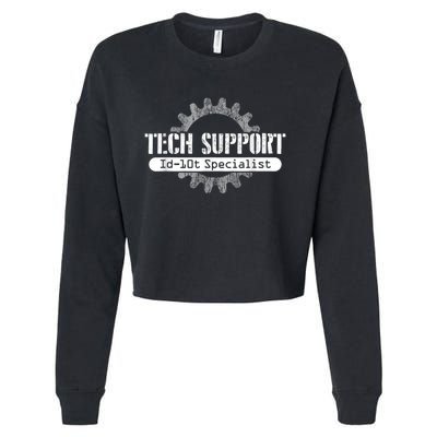 Funny Tech Support Id10t Computer Idiot Joke Cropped Pullover Crew