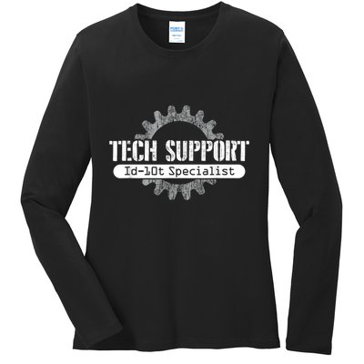 Funny Tech Support Id10t Computer Idiot Joke Ladies Long Sleeve Shirt