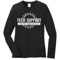 Funny Tech Support Id10t Computer Idiot Joke Ladies Long Sleeve Shirt