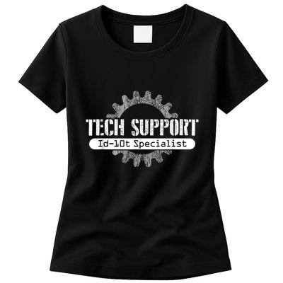 Funny Tech Support Id10t Computer Idiot Joke Womens T-Shirt