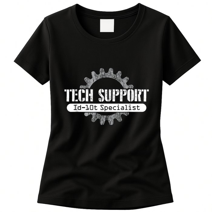 Funny Tech Support Id10t Computer Idiot Joke Womens T-Shirt