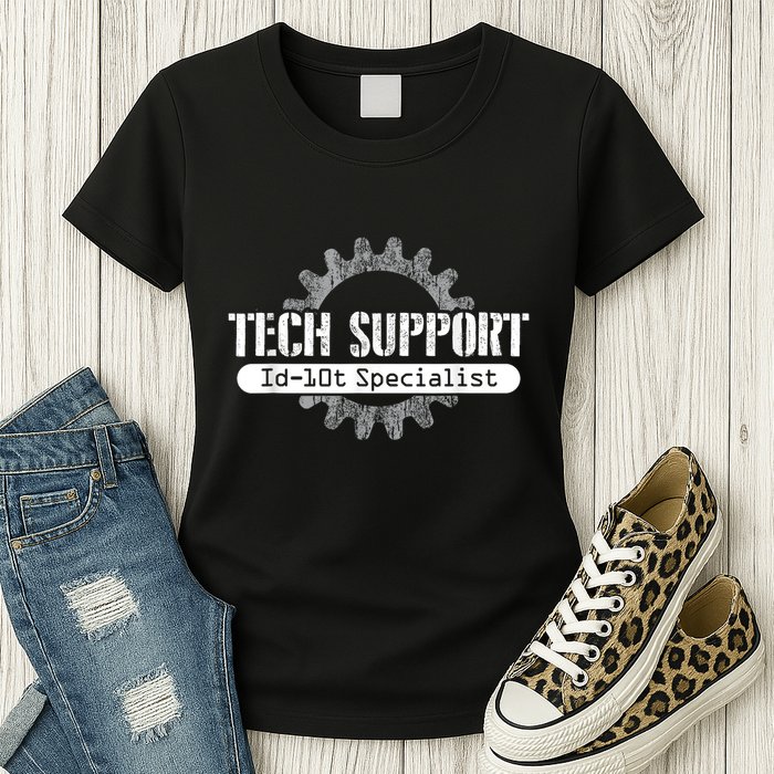 Funny Tech Support Id10t Computer Idiot Joke Womens T-Shirt