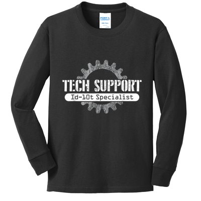 Funny Tech Support Id10t Computer Idiot Joke Kids Long Sleeve Shirt