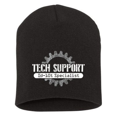 Funny Tech Support Id10t Computer Idiot Joke Short Acrylic Beanie