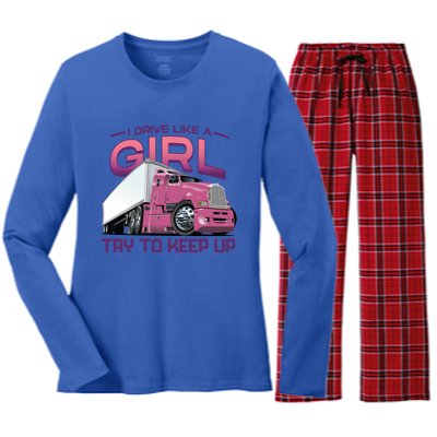 Funny Trucker Semi Big Rig Truck Drivers Cool Gift Women's Long Sleeve Flannel Pajama Set 