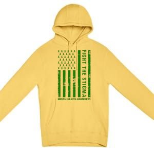 Fight The Stigma Mental Health Awareness Green Usa Flag Premium Pullover Hoodie