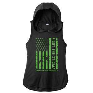 Fight The Stigma Mental Health Awareness Green Usa Flag Ladies PosiCharge Tri-Blend Wicking Draft Hoodie Tank