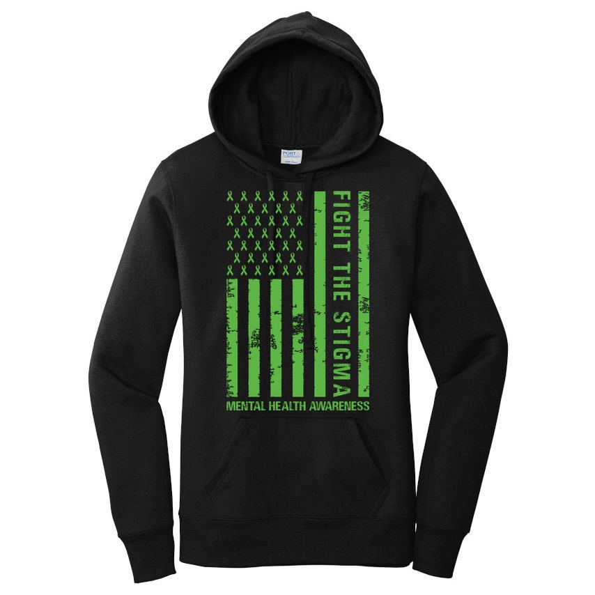 Fight The Stigma Mental Health Awareness Green Usa Flag Women's Pullover Hoodie