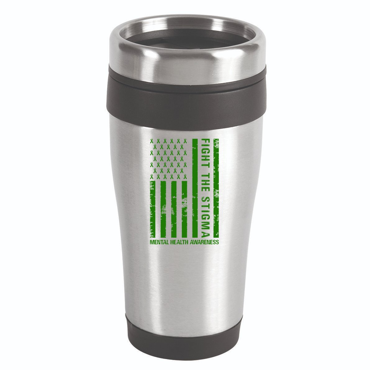 Fight The Stigma Mental Health Awareness Green Usa Flag 16oz Travel Tumbler