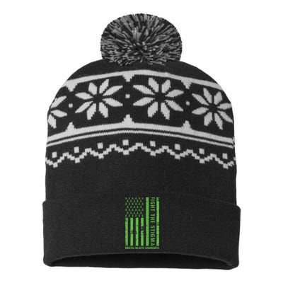 Fight The Stigma Mental Health Awareness Green Usa Flag USA-Made Snowflake Beanie