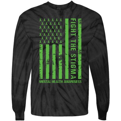 Fight The Stigma Mental Health Awareness Green Usa Flag Tie-Dye Long Sleeve Shirt