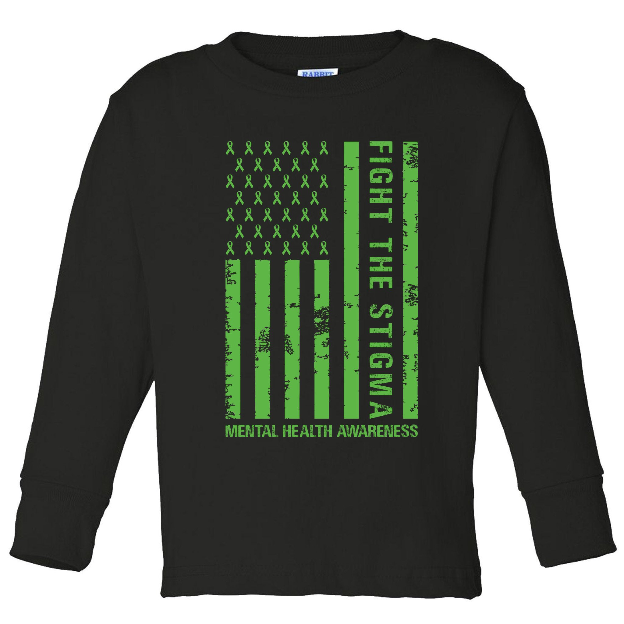 Fight The Stigma Mental Health Awareness Green Usa Flag Toddler Long Sleeve Shirt