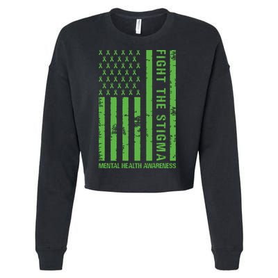 Fight The Stigma Mental Health Awareness Green Usa Flag Cropped Pullover Crew