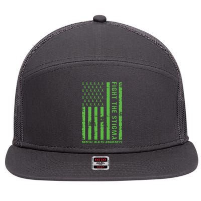 Fight The Stigma Mental Health Awareness Green Usa Flag 7 Panel Mesh Trucker Snapback Hat