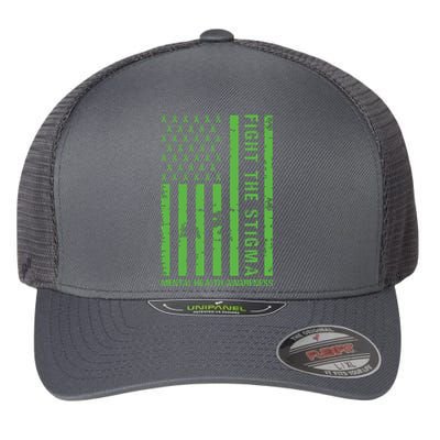 Fight The Stigma Mental Health Awareness Green Usa Flag Flexfit Unipanel Trucker Cap