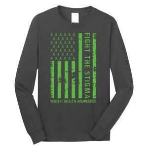 Fight The Stigma Mental Health Awareness Green Usa Flag Long Sleeve Shirt