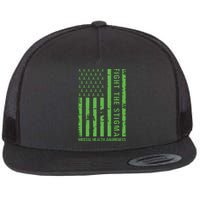 Fight The Stigma Mental Health Awareness Green Usa Flag Flat Bill Trucker Hat