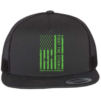 Fight The Stigma Mental Health Awareness Green Usa Flag Flat Bill Trucker Hat