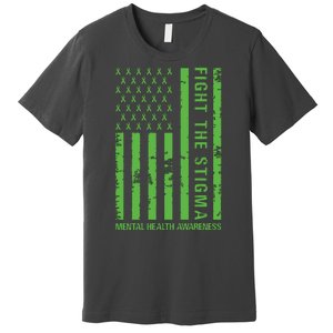 Fight The Stigma Mental Health Awareness Green Usa Flag Premium T-Shirt