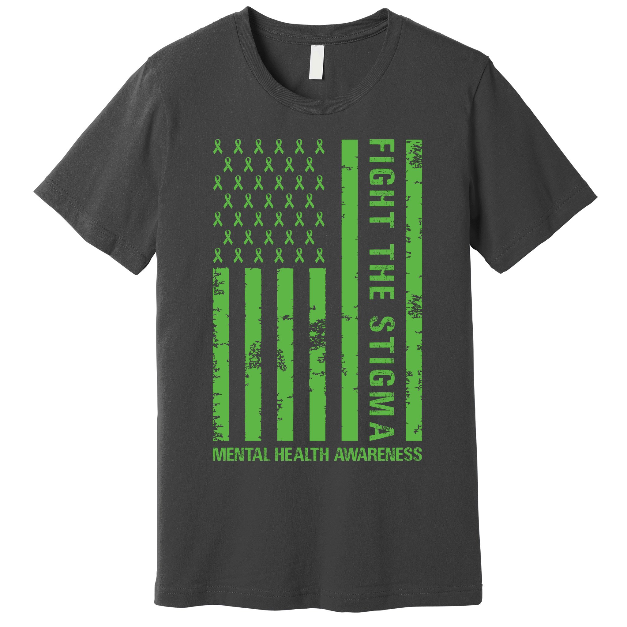 Fight The Stigma Mental Health Awareness Green Usa Flag Premium T-Shirt