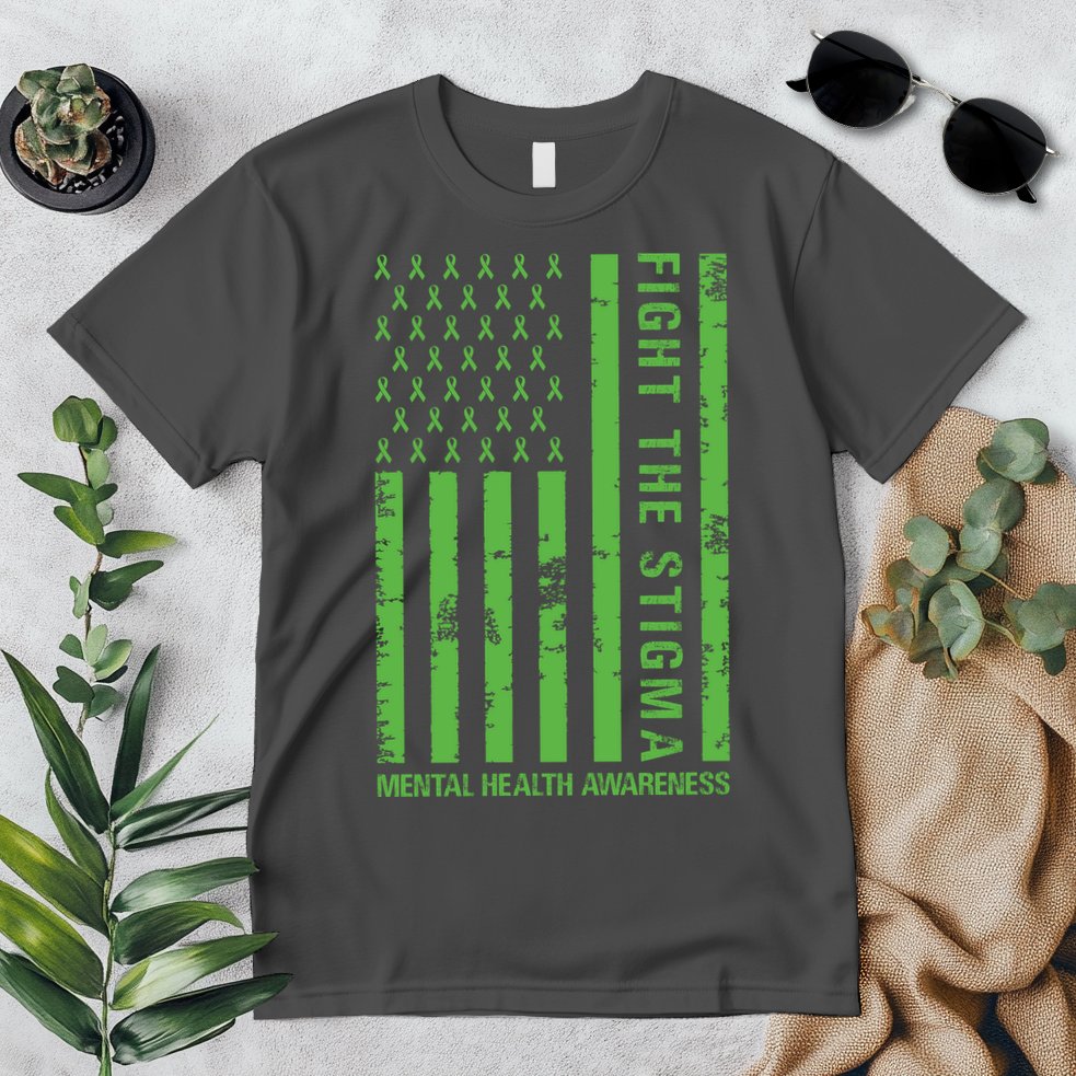 Fight The Stigma Mental Health Awareness Green Usa Flag Premium T-Shirt