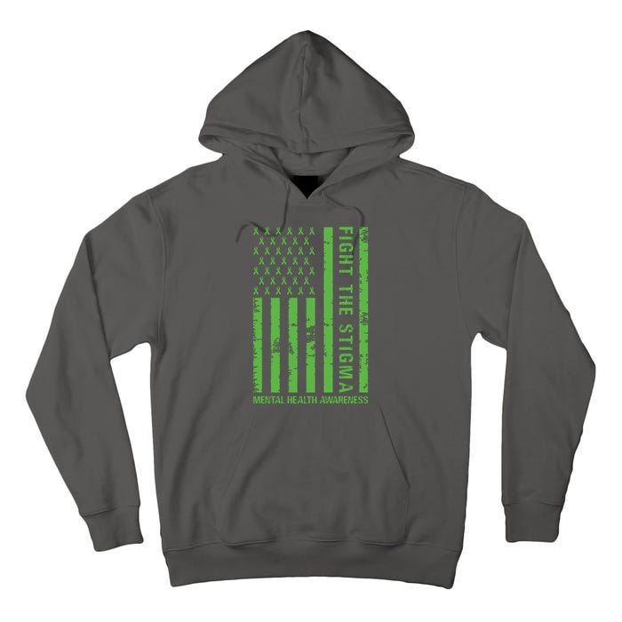 Fight The Stigma Mental Health Awareness Green Usa Flag Tall Hoodie