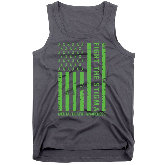 Fight The Stigma Mental Health Awareness Green Usa Flag Tank Top