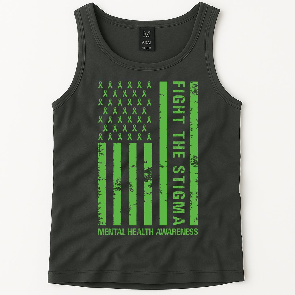 Fight The Stigma Mental Health Awareness Green Usa Flag Tank Top