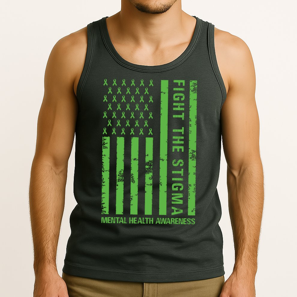 Fight The Stigma Mental Health Awareness Green Usa Flag Tank Top