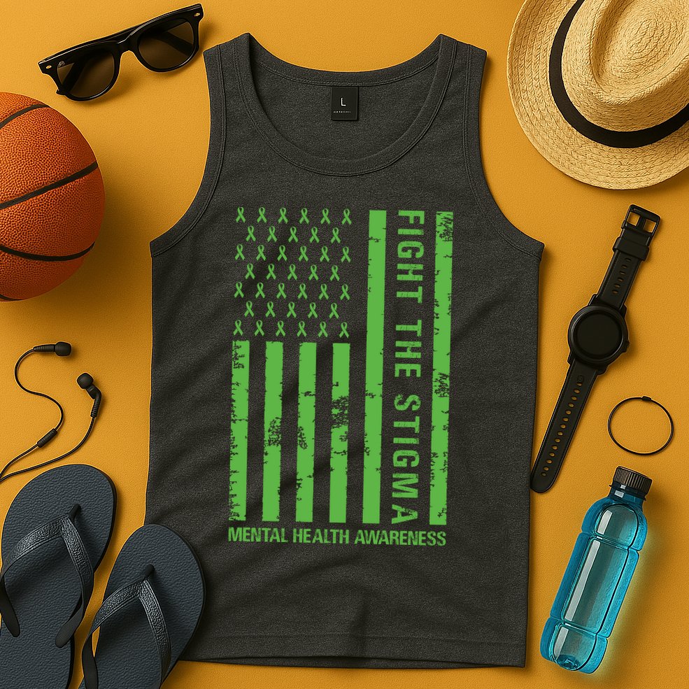 Fight The Stigma Mental Health Awareness Green Usa Flag Tank Top