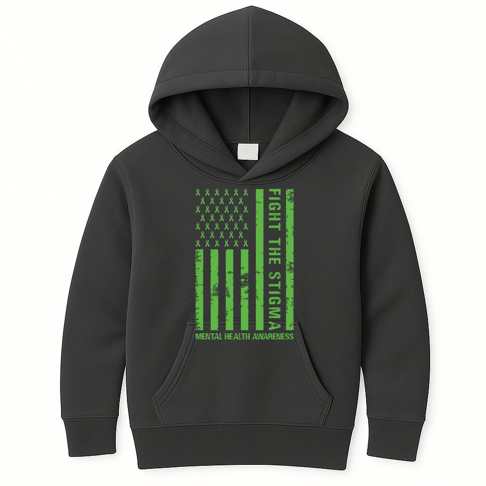 Fight The Stigma Mental Health Awareness Green Usa Flag Kids Hoodie