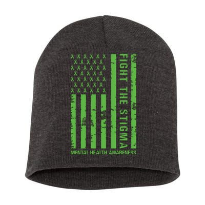 Fight The Stigma Mental Health Awareness Green Usa Flag Short Acrylic Beanie