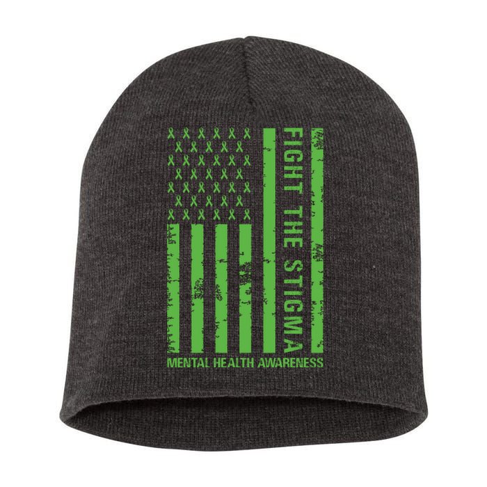 Fight The Stigma Mental Health Awareness Green Usa Flag Short Acrylic Beanie