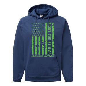 Fight The Stigma Mental Health Awareness Green Usa Flag Performance Fleece Hoodie