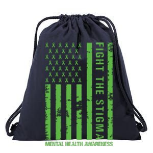 Fight The Stigma Mental Health Awareness Green Usa Flag Drawstring Bag