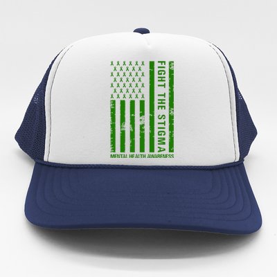 Fight The Stigma Mental Health Awareness Green Usa Flag Trucker Hat