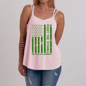 Fight The Stigma Mental Health Awareness Green Usa Flag Women's Strappy Tank